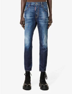 DSQUARED2 Skater Paint-splatter Slim-fit Stretch-denim Jeans -AllSain Clothing Shop R04137436 NAVY ALT02