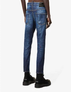 DSQUARED2 Skater Paint-splatter Slim-fit Stretch-denim Jeans -AllSain Clothing Shop R04137436 NAVY ALT03