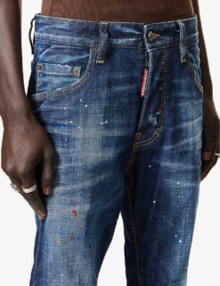 DSQUARED2 Skater Paint-splatter Slim-fit Stretch-denim Jeans -AllSain Clothing Shop R04137436 NAVY ALT05