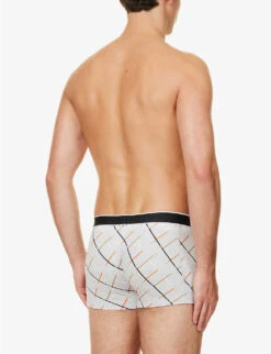 Boss Logo-striped Stretch-cotton Trunks -AllSain Clothing Shop R04142408 SILVER ALT02