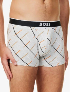 Boss Logo-striped Stretch-cotton Trunks -AllSain Clothing Shop R04142408 SILVER ALT03