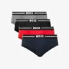 Boss Pack Of Three Colour-block Logo-print Stretch-cotton Trunks