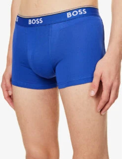 Boss Pack Of Three Branded Striped-waistband Regular-fit Stretch-cotton Trunks -AllSain Clothing Shop R04142415 OPENMISCELLANEOUS ALT03
