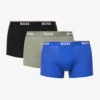 Boss Pack Of Three Branded Striped-waistband Regular-fit Stretch-cotton Trunks