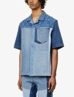Marine Serre Patchwork-panel Contrast-stitching Regular-fit Upcycled-denim Shirt 8 Marine Serre Patchwork-panel Contrast-stitching Regular-fit Upcycled-denim Shirt -AllSain Clothing Shop R04143630 DARKBLUEMOONOGRAM ALT02