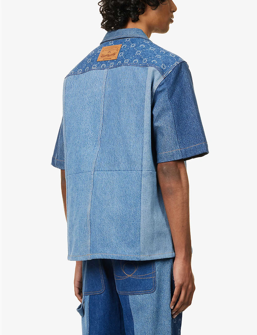 Marine Serre Patchwork-panel Contrast-stitching Regular-fit Upcycled-denim Shirt 4 Marine Serre Patchwork-panel Contrast-stitching Regular-fit Upcycled-denim Shirt - Image 4