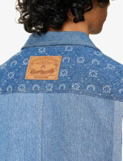 Marine Serre Patchwork-panel Contrast-stitching Regular-fit Upcycled-denim Shirt 11 Marine Serre Patchwork-panel Contrast-stitching Regular-fit Upcycled-denim Shirt -AllSain Clothing Shop R04143630 DARKBLUEMOONOGRAM ALT06