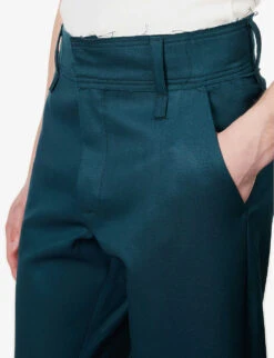 Akiel Raw-trim Straight-leg Regular-fit Wool Trousers -AllSain Clothing Shop R04144196 FORESTGREEN ALT04