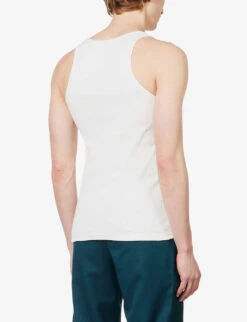 Y-neck Textured-weave Regular-fit Cotton Vest -AllSain Clothing Shop R04144204 WHITE ALT03