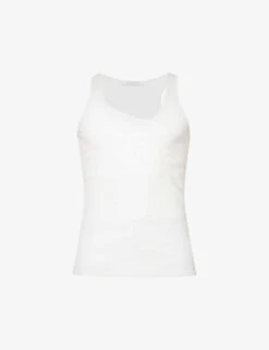 Y-neck Textured-weave Regular-fit Cotton Vest