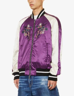 DSQUARED2 Souvenir Floral-embroidered Cotton-blend Bomber Jacket -AllSain Clothing Shop R04145470 PURPLE ALT02