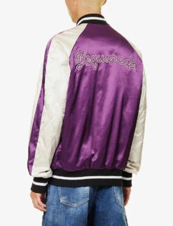 DSQUARED2 Souvenir Floral-embroidered Cotton-blend Bomber Jacket -AllSain Clothing Shop R04145470 PURPLE ALT03