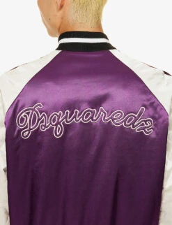 DSQUARED2 Souvenir Floral-embroidered Cotton-blend Bomber Jacket -AllSain Clothing Shop R04145470 PURPLE ALT04