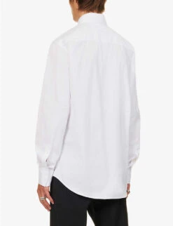 DSQUARED2 Logo-print Long-sleeved Cotton-poplin Shirt -AllSain Clothing Shop R04145472 WHITE ALT03