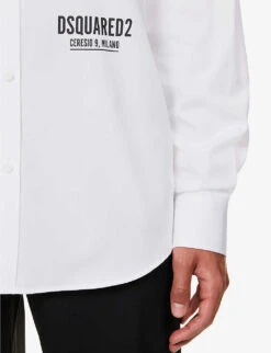 DSQUARED2 Logo-print Long-sleeved Cotton-poplin Shirt -AllSain Clothing Shop R04145472 WHITE ALT04
