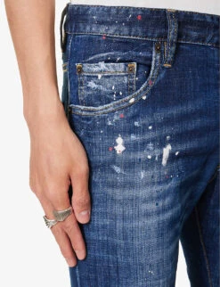 DSQUARED2 Skater Paint-print Slim-fit Stretch-denim Jeans -AllSain Clothing Shop R04145486 NAVYBLUE ALT04