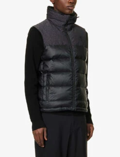 Grunt Funnel-neck Brand-embroidered Shell-down Gilet -AllSain Clothing Shop R04145622 BLK ALT02