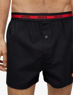 Hugo Pack Of Two Logo-waistband Regular-rise Cotton Boxers 7 Hugo Pack Of Two Logo-waistband Regular-rise Cotton Boxers -AllSain Clothing Shop R04145962 BLACK ALT03