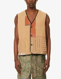 Contrast-panel Sleeveless Boxy-fit Cotton Vest 7 Contrast-panel Sleeveless Boxy-fit Cotton Vest -AllSain Clothing Shop R04146800 BEIGEBLACKWHITE ALT02