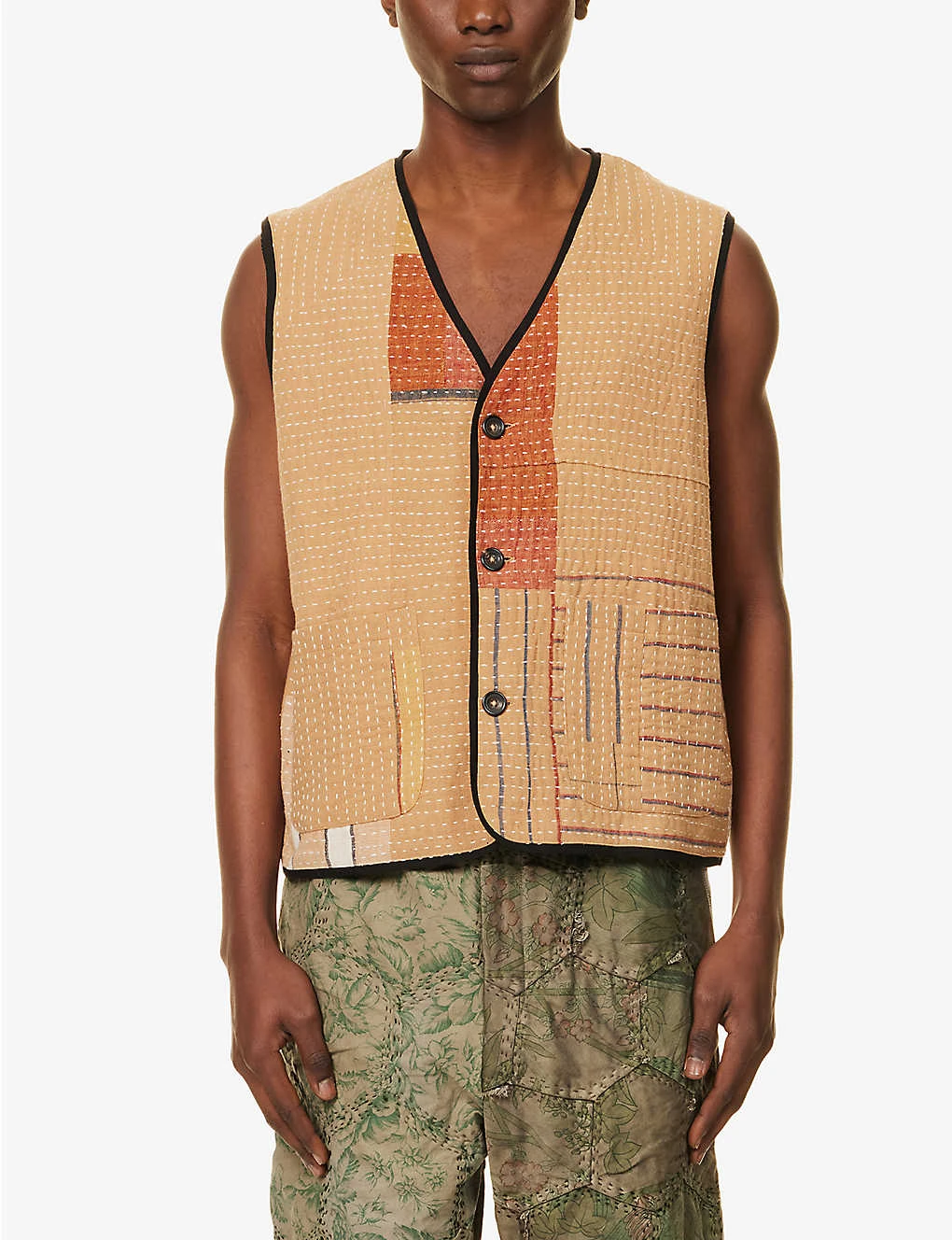 Contrast-panel Sleeveless Boxy-fit Cotton Vest 3 Contrast-panel Sleeveless Boxy-fit Cotton Vest - Image 3