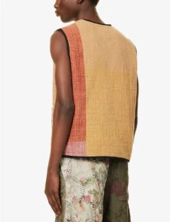 Contrast-panel Sleeveless Boxy-fit Cotton Vest 8 Contrast-panel Sleeveless Boxy-fit Cotton Vest -AllSain Clothing Shop R04146800 BEIGEBLACKWHITE ALT03