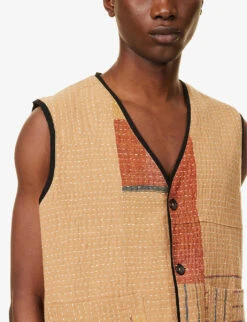 Contrast-panel Sleeveless Boxy-fit Cotton Vest 9 Contrast-panel Sleeveless Boxy-fit Cotton Vest -AllSain Clothing Shop R04146800 BEIGEBLACKWHITE ALT04