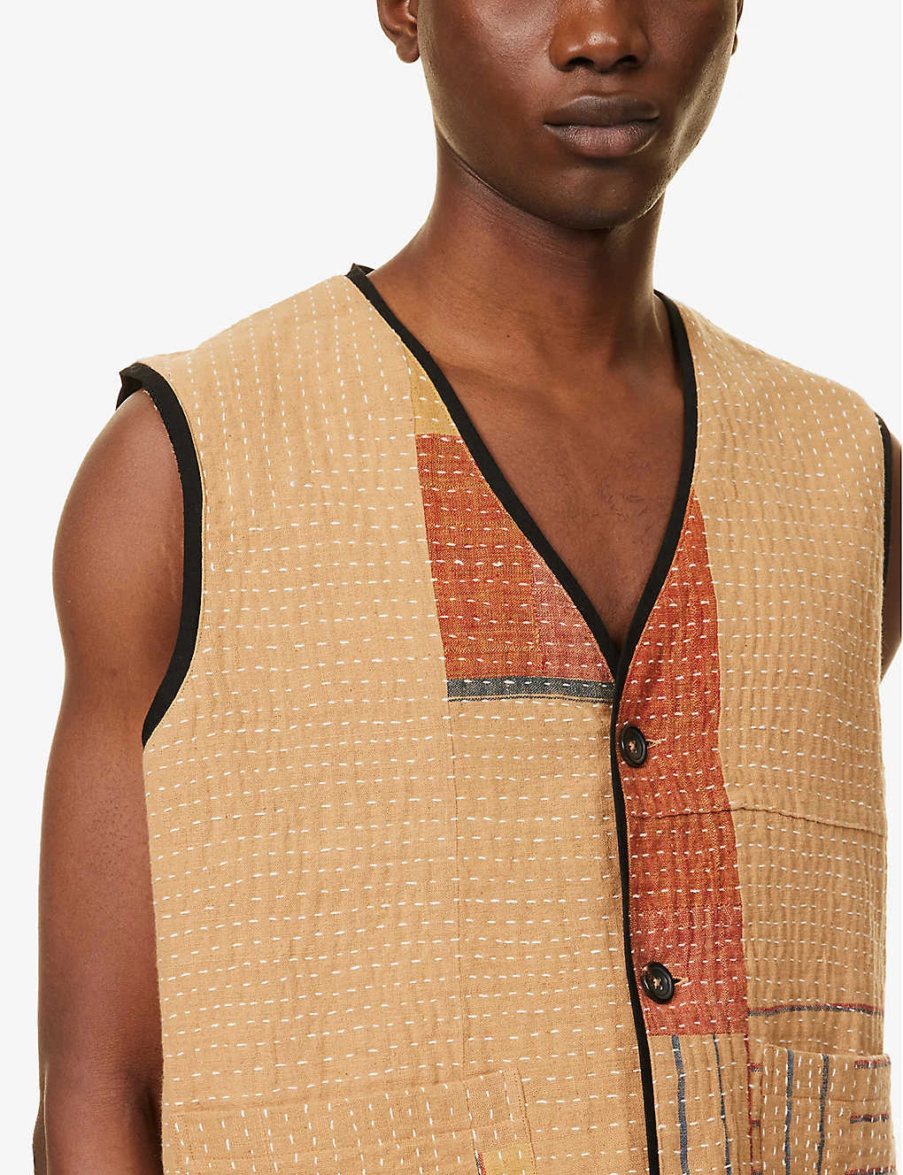 Contrast-panel Sleeveless Boxy-fit Cotton Vest 5 Contrast-panel Sleeveless Boxy-fit Cotton Vest - Image 5
