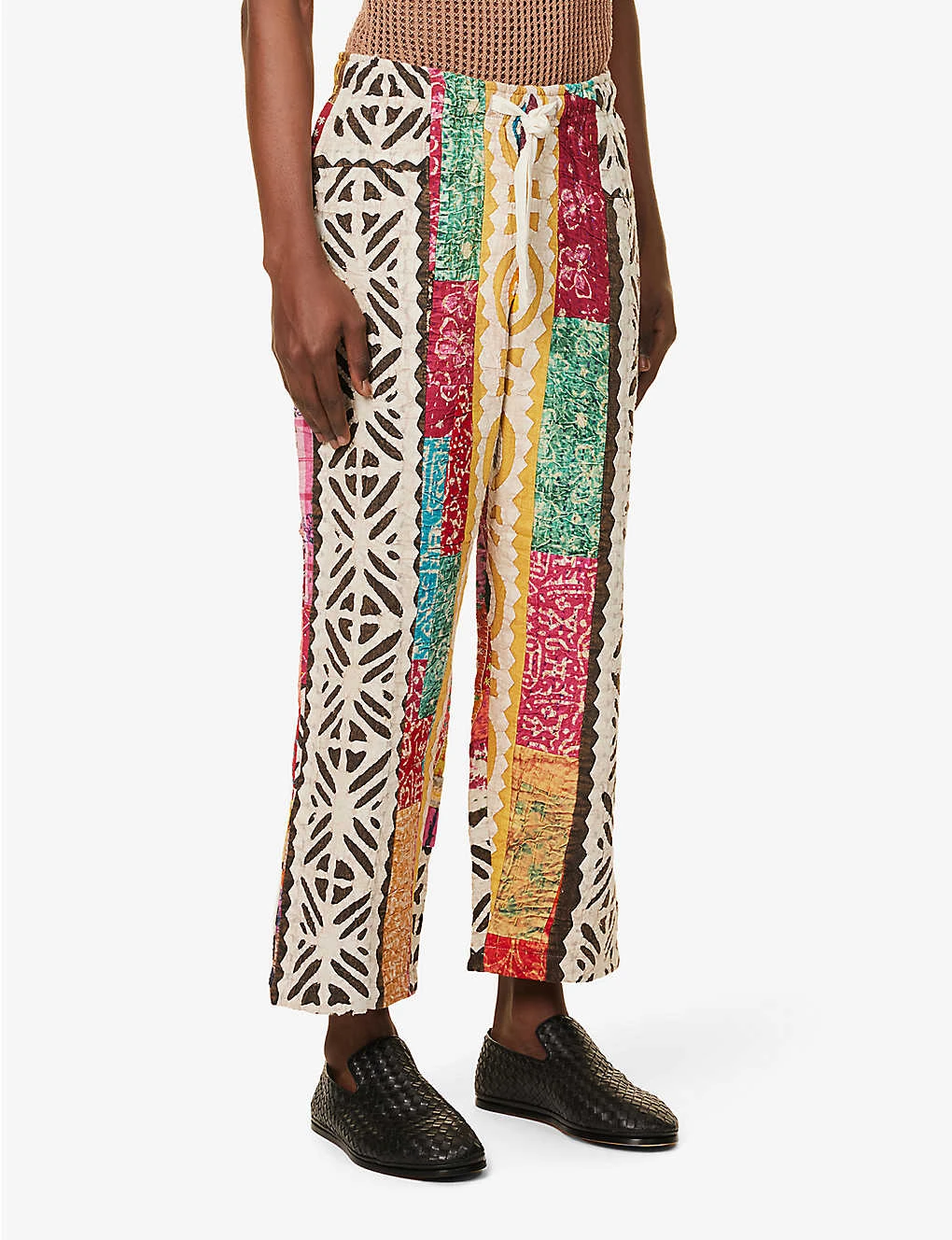 Patchwork-quilted Drawstring-waistband Tapered-leg Relaxed-fit Trousers 3 Patchwork-quilted Drawstring-waistband Tapered-leg Relaxed-fit Trousers - Image 3