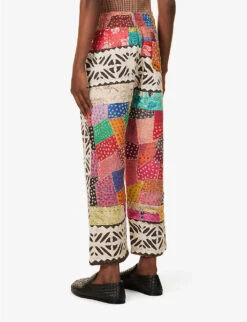 Patchwork-quilted Drawstring-waistband Tapered-leg Relaxed-fit Trousers 8 Patchwork-quilted Drawstring-waistband Tapered-leg Relaxed-fit Trousers -AllSain Clothing Shop R04146807 GOLDWHITEBLUEPINK ALT03