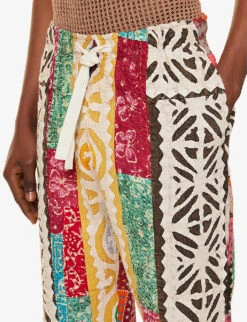 Patchwork-quilted Drawstring-waistband Tapered-leg Relaxed-fit Trousers 9 Patchwork-quilted Drawstring-waistband Tapered-leg Relaxed-fit Trousers -AllSain Clothing Shop R04146807 GOLDWHITEBLUEPINK ALT04