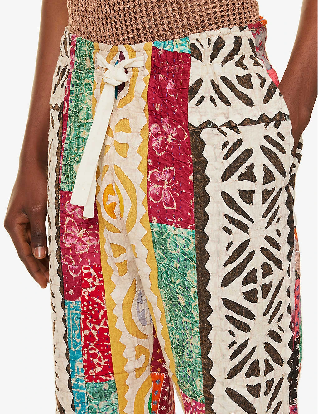 Patchwork-quilted Drawstring-waistband Tapered-leg Relaxed-fit Trousers 5 Patchwork-quilted Drawstring-waistband Tapered-leg Relaxed-fit Trousers - Image 5