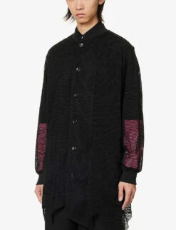 Unisex Fishnet-pattern Relaxed-fit Woven Coat -AllSain Clothing Shop R04146912 BLACK ALT02