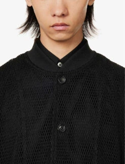 Unisex Fishnet-pattern Relaxed-fit Woven Coat -AllSain Clothing Shop R04146912 BLACK ALT06