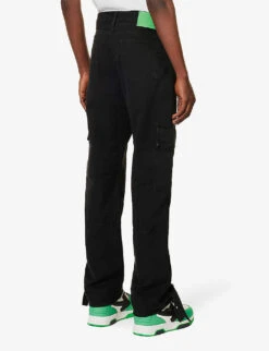 Wave Buckle-embellished Relaxed-fit Straight-leg Cotton-canvas Trousers -AllSain Clothing Shop R04147028 BLACKBLACK ALT03