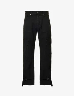 Wave Buckle-embellished Relaxed-fit Straight-leg Cotton-canvas Trousers