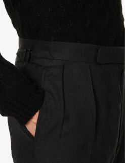 Straight-leg Slim-fit Silk And Linen-blend Trousers 9 Straight-leg Slim-fit Silk And Linen-blend Trousers -AllSain Clothing Shop R04147846 BLACK ALT04