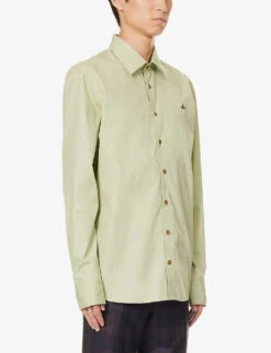 Vivienne Westwood Ghost Brand-embroidered Relaxed-fit Cotton-poplin Shirt -AllSain Clothing Shop R04147878 SAGEGREEN ALT02