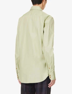 Vivienne Westwood Ghost Brand-embroidered Relaxed-fit Cotton-poplin Shirt -AllSain Clothing Shop R04147878 SAGEGREEN ALT03