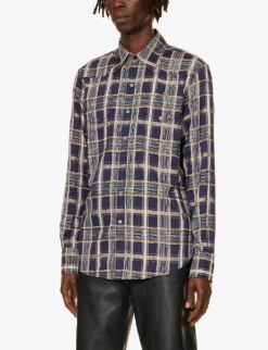 Vivienne Westwood Check-pattern Brand-embroidered Relaxed-fit Woven Shirt -AllSain Clothing Shop R04147880 BLUE ALT02