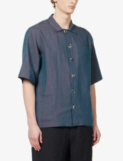 Chest-pocket Boxy-fit Linen Shirt -AllSain Clothing Shop R04148357 TEAL ALT02