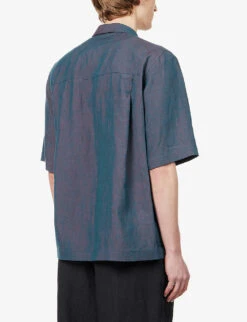Chest-pocket Boxy-fit Linen Shirt -AllSain Clothing Shop R04148357 TEAL ALT03