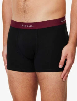 PAUL SMITH Pack Of Three Logo-waistband Organic Stretch-cotton Trunks -AllSain Clothing Shop R04148418 BLACKS ALT03