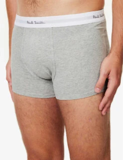 PAUL SMITH Logo-waistband Marl-pattern Stretch Organic-cotton Trunks -AllSain Clothing Shop R04148420 GREYS ALT04