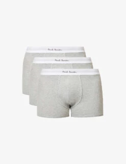 PAUL SMITH Logo-waistband Marl-pattern Stretch Organic-cotton Trunks