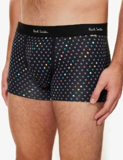 PAUL SMITH Polka-dot Mid-rise Organic Stretch-cotton Trunks -AllSain Clothing Shop R04148431 BLACKS ALT03