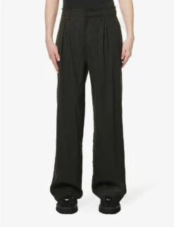 Brand-embroidered Distressed Wide-leg Relaxed-fit Woven Trousers -AllSain Clothing Shop R04148561 VINTAGEBLACK ALT02