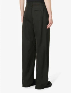 Brand-embroidered Distressed Wide-leg Relaxed-fit Woven Trousers -AllSain Clothing Shop R04148561 VINTAGEBLACK ALT03