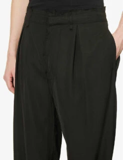 Brand-embroidered Distressed Wide-leg Relaxed-fit Woven Trousers -AllSain Clothing Shop R04148561 VINTAGEBLACK ALT04