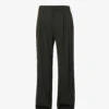 Brand-embroidered Distressed Wide-leg Relaxed-fit Woven Trousers