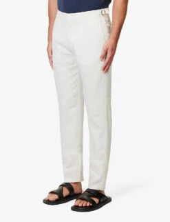 ORLEBAR BROWN Griffon Brand-patch Regular-fit Tapered-leg Linen Trousers -AllSain Clothing Shop R04150095 SANDBAR ALT02